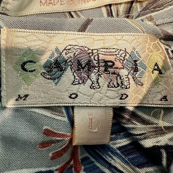 EUC - Campia Moda Men’s Hawaiian Tropical Reed Blue Gray Button Shirt - Size L - Picture 7 of 7